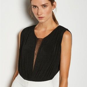 Karen Millen Sleeveless Ruched Jersey Black Bodysuit In US 6 NWOT